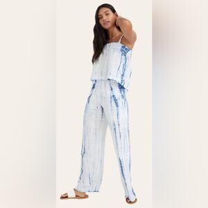 Bella Dahl Smocked Waist Wide Leg Pants in Navy Tie Dye XS